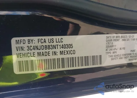 2022 Jeep Compass Latitude 4X4 from USA, damaged, VIN 3C4NJDBB3NT140305